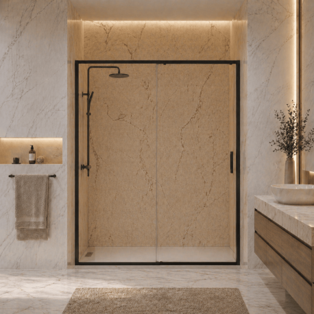 Paroi de douche coulissante 160x200 - Profilé noir Fluidheat