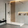 Pack douche italienne : receveur blanc 140x90 cm + paroi fixe profilé noir