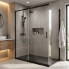 Pack douche fermée (entre deux murs) noir : receveur 140x90 cm + paroi coulissante + paroi latérale fixe