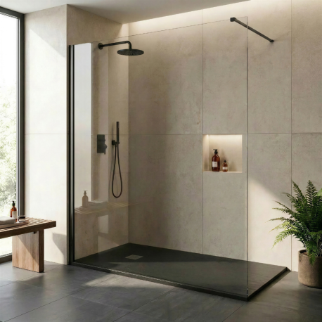 Pack douche à l’italienne Noir : receveur 160x90 cm + paroi fixe
