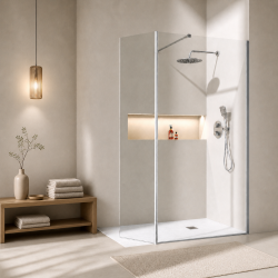 Pack douche italienne chromé : receveur blanc 160x90 cm + paroi fixe et volet mobile