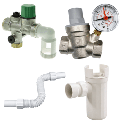 Pack groupe de sécurité 3/4" + siphon + réducteur de pression + flexible d'évacuation Pack groupe de sécurité 3/4" + siphon + réducteur de pression + flexible d'évacuation