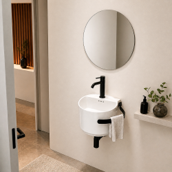 Pack lave-mains : vasque porcelaine suspendu + robinetterie et siphon + miroir Pack lave-mains : vasque porcelaine suspendu + robinetterie et siphon + miroir