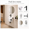 Pack lave-mains : vasque porcelaine suspendu + robinetterie et siphon + miroir