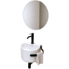 Pack lave-mains : vasque porcelaine suspendu + robinetterie et siphon + miroir