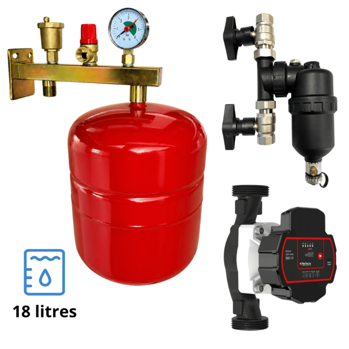Pack support potence équipée + vase d'expansion chauffage 18 litres + Filtre magnétique + Circulateur Fluidheat