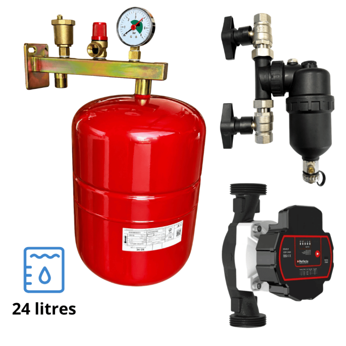 Pack support potence équipée + vase d'expansion chauffage 18 litres + Filtre magnétique + Circulateur Fluidheat