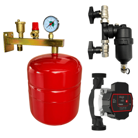 Pack support potence équipée + vase d'expansion chauffage 18 litres + Filtre magnétique + Circulateur Fluidheat