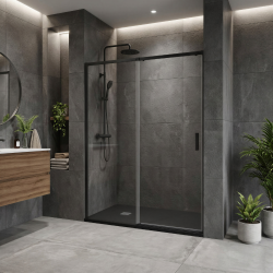 Pack douche (entre 3 murs) Noir : receveur 120x80 cm + paroi coulissante