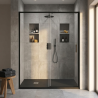 Pack douche (entre 3 murs) noir : receveur 140 x 90 cm + paroi coulissante