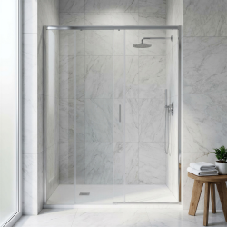 Pack douche (entre 3 murs) chromé : receveur 140 x 90 cm + paroi coulissante