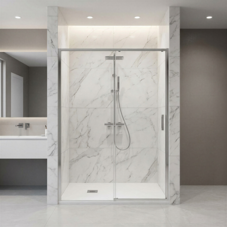 Pack douche (entre 3 murs) chromé : receveur 120 x 80 cm + paroi coulissante