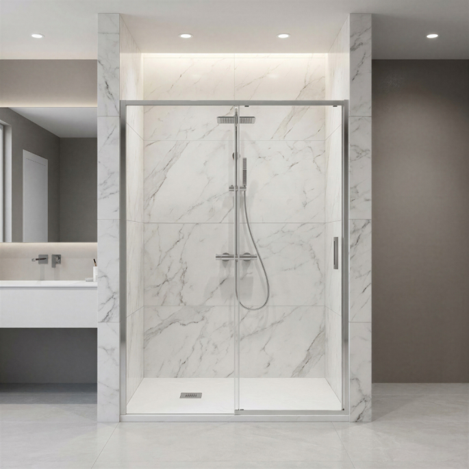Pack douche (entre 3 murs) chromé : receveur 120 x 80 cm + paroi coulissante