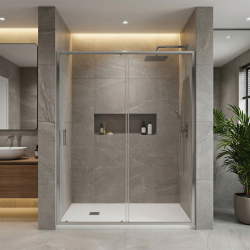 Pack douche (entre 3 murs) chromé : receveur 160 x 90 cm + paroi coulissante