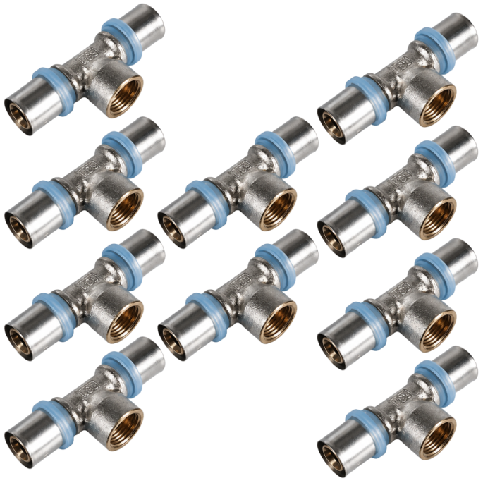 Lot de 10 Tés réduits 20 x 1/2" x 20 multicouche à sertir RBM profil TH-H-U-B-F
