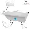 Pack baignoire rectangulaire 150 x 70 cm CALOS 2.0 Novellini avec pieds + repose tête + vidage