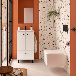 Ensemble salle de bain Gain de place Blanc brillant : Meuble profondeur réduite - 50 cm + Vasque + Miroir (pieds inclus) Ensemble salle de bain Gain de place Blanc brillant : Meuble profondeur réduite - 50 cm + Vasque + Miroir (pieds inclus)