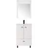 Ensemble salle de bain Gain de place Blanc brillant : Meuble profondeur réduite - 50 cm + Vasque + Miroir (pieds inclus)