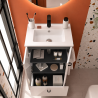 Ensemble salle de bain Gain de place Blanc brillant : Meuble profondeur réduite - 50 cm + Vasque + Miroir (pieds inclus)