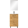 Ensemble salle de bain Gain de place Chêne africain : Meuble profondeur réduite - 50 cm + Vasque + Miroir (pieds inclus)