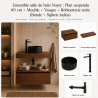 Ensemble salle de bain Noyer : Plan suspendu 80 cm + Meuble + Vasque + Robinetterie noire (Bonde + Siphon inclus)