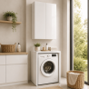 Pack buanderie Blanc brillant : encadrement machine à laver + meuble haut