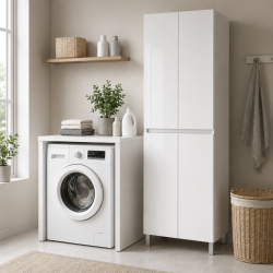 Pack buanderie Blanc brillant : encadrement machine à laver + colonne 4 portes