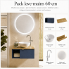 Ensemble lave-mains : meuble Iglou Azurlign 61 cm + vasque + plan + robinetterie + miroir + étagère – Bleu mat et chêne