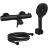 Mitigeur bain thermostatique mural avec douchette - Noir mat - Schütte