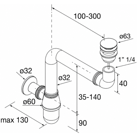 Siphon court avec bonde clic-clac Salgar