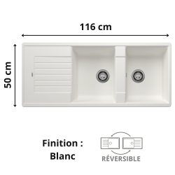 Évier de cuisine Zia 8S Silgranit Blanco - 2 bacs - Finition Blanc