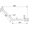 Barre de maintien coudée 135° Inox brillant - 400 x 400 Ø 25 Delabie