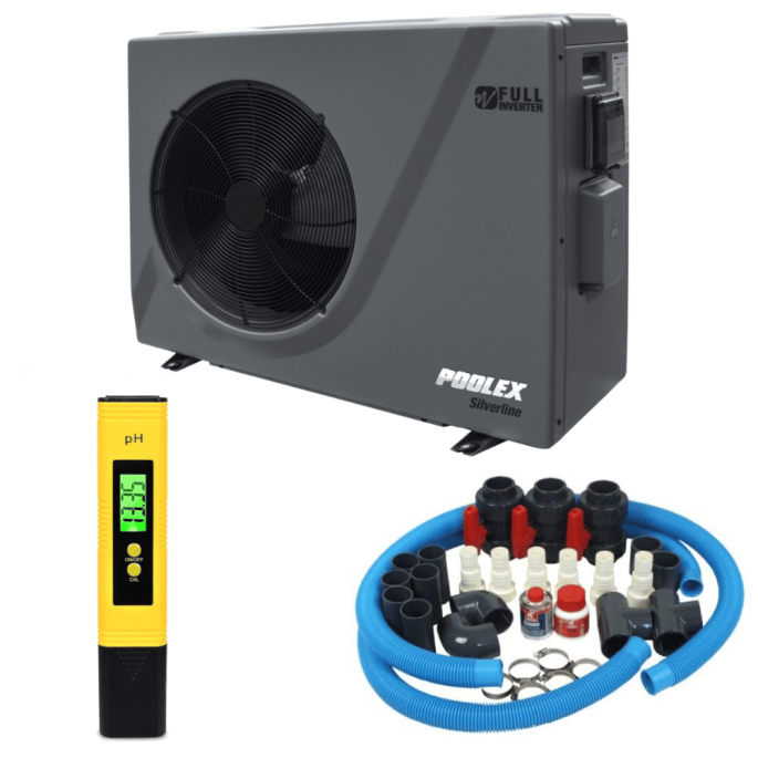 Pack Pompe à chaleur Piscine Poolex Silverline FI 90 + By pass universel + Testeur / Lecteur de pH et température