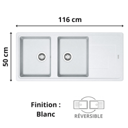 Évier 2 bacs + égouttoir 120 cm Titan TTD 621 Franke