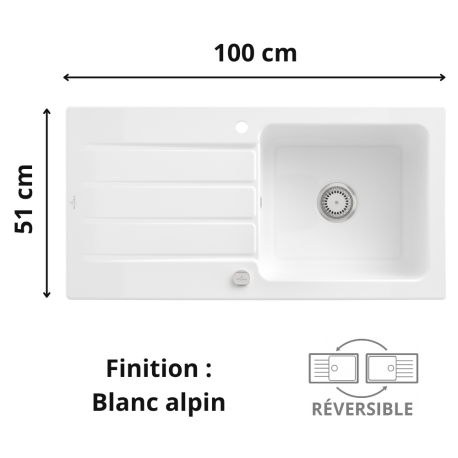 Évier 1 bac + égouttoir 100 cm Architectura 60 Villeroy & Boch