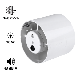 Extracteur GHOST 160 m3/h hélicoïde en conduit AXELAIR Extracteur GHOST 160 m3/h hélicoïde en conduit AXELAIR