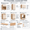 Pack cuisine 160 cm – meubles bas et hauts+ Plan de travail + Crédence + Accessoires - Beige clair & Bois