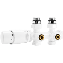 Kit universel raccordement radiateur blanc 50 mm avec vanne thermostatique et raccords Fluidheat