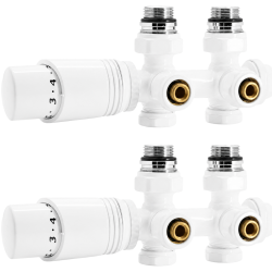 Lot de 2 Kit universel raccordement radiateur blanc 50 mm avec vanne thermostatique et raccords Fluidheat