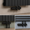 Lot de 2 Kit universel raccordement radiateur Anthracite 50 mm avec vanne thermostatique et raccords Fluidheat