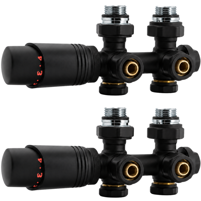 Kit universel raccordement radiateur Anthracite 50 mm avec vanne thermostatique et raccords Fluidheat