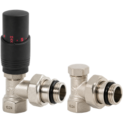 Kit départ / coude retour 1/2" équerre avec tête thermostatique design noire M30x1.5 Fluidheat