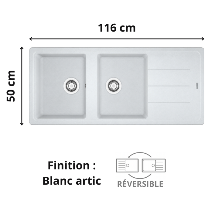Évier 2 bacs + égouttoir 120 cm Basis BFG 621 FRANKE