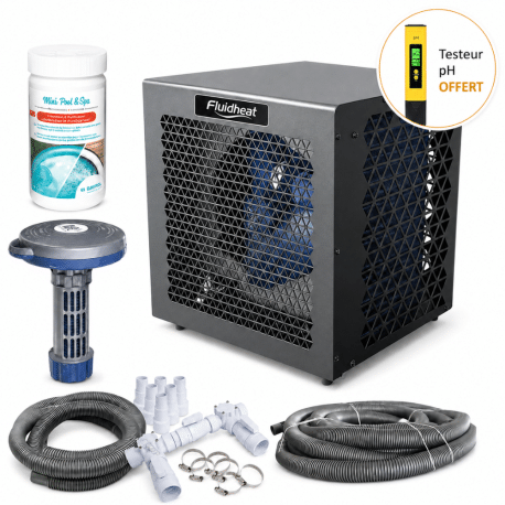 Pack Pompe à chaleur piscine 6 kW full inverter Mini 6 Fluidheat+By pass+3 mètres tuyau+Chlore 5 fonctions Bayrol+Diffuseur