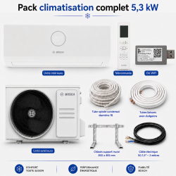 Pack climatisation monosplit Climate 3000I RAC Bosch 5,3 kW + kit installation Pack climatisation monosplit Climate 3000I RAC Bosch 5,3 kW + kit installation