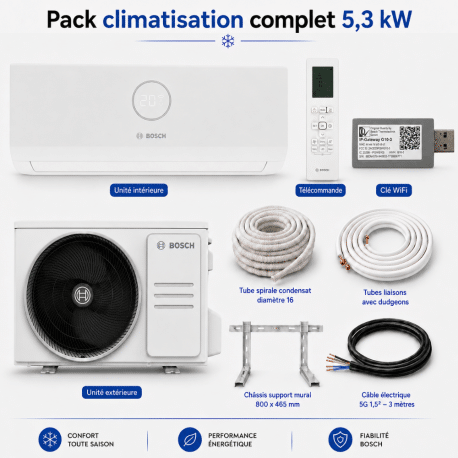 Pack climatisation monosplit Climate 3000I RAC Bosch 5,3 kW + kit installation