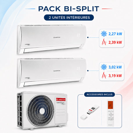 Climatisation Bisplit 1 unité extérieure DUAL 50 + 1 unité intérieures Alys Net 25 + 1 unité intérieures Alys Net 35 Ariston