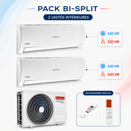 Climatisation Bi-split 1 unité extérieure Trial 80 + 2 unités intérieures de 3,5 kW Alys Net 35 Ariston