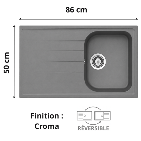 Évier 1 bac + égouttoir 90 cm Viola Aquatop