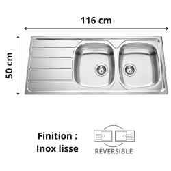 Évier 2 bacs + égouttoir 120 cm Montebello Aquatop